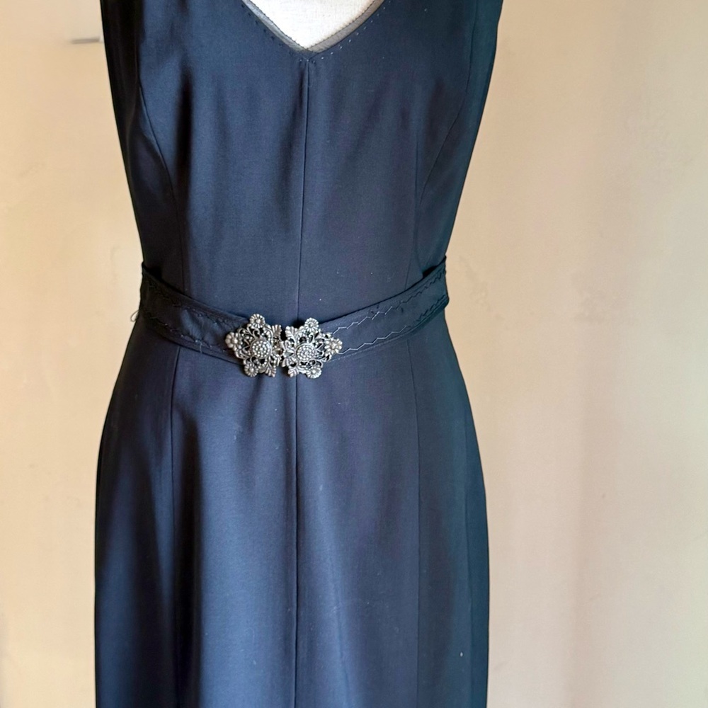 Elie Tahari Black Strapless Evening Dress with Decorative Floral Belt